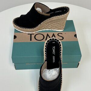 BRAND NEW Toms Wedge Black Canvas Shoe Womens Size 9 Retail $120 NWT
